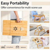 Bamboo Folding Laptop Desk with Tilting Top & Drawer