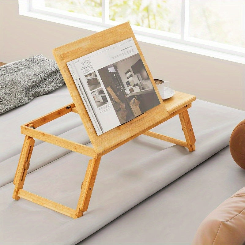 Bamboo Folding Laptop Desk with Tilting Top & Drawer