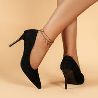 Women's Pointed Toe High Heels, Sexy Black Slip On Stiletto Court Pumps, Versatile Dress Heels