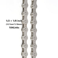 ZHIQIU High-Tensile Bike Chain - 104-Link Seamless System for Rust-Proof, Effortless Riding - Perfect 1/2 x 1/8 Size for Smooth, Quiet Journeys