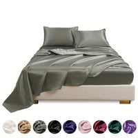 This 4pcs Satin Bed Sheet Set Includes One Fitted Sheet, One Flat Sheet, And Two Pillowcases Without Inserts. The Solid Color Showcases a Simple And Elegant Design That Never Goes Out of Style. Made from Polyester, The Fabric