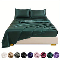 This 4pcs Satin Bed Sheet Set Includes One Fitted Sheet, One Flat Sheet, And Two Pillowcases Without Inserts. The Solid Color Showcases a Simple And Elegant Design That Never Goes Out of Style. Made from Polyester, The Fabric