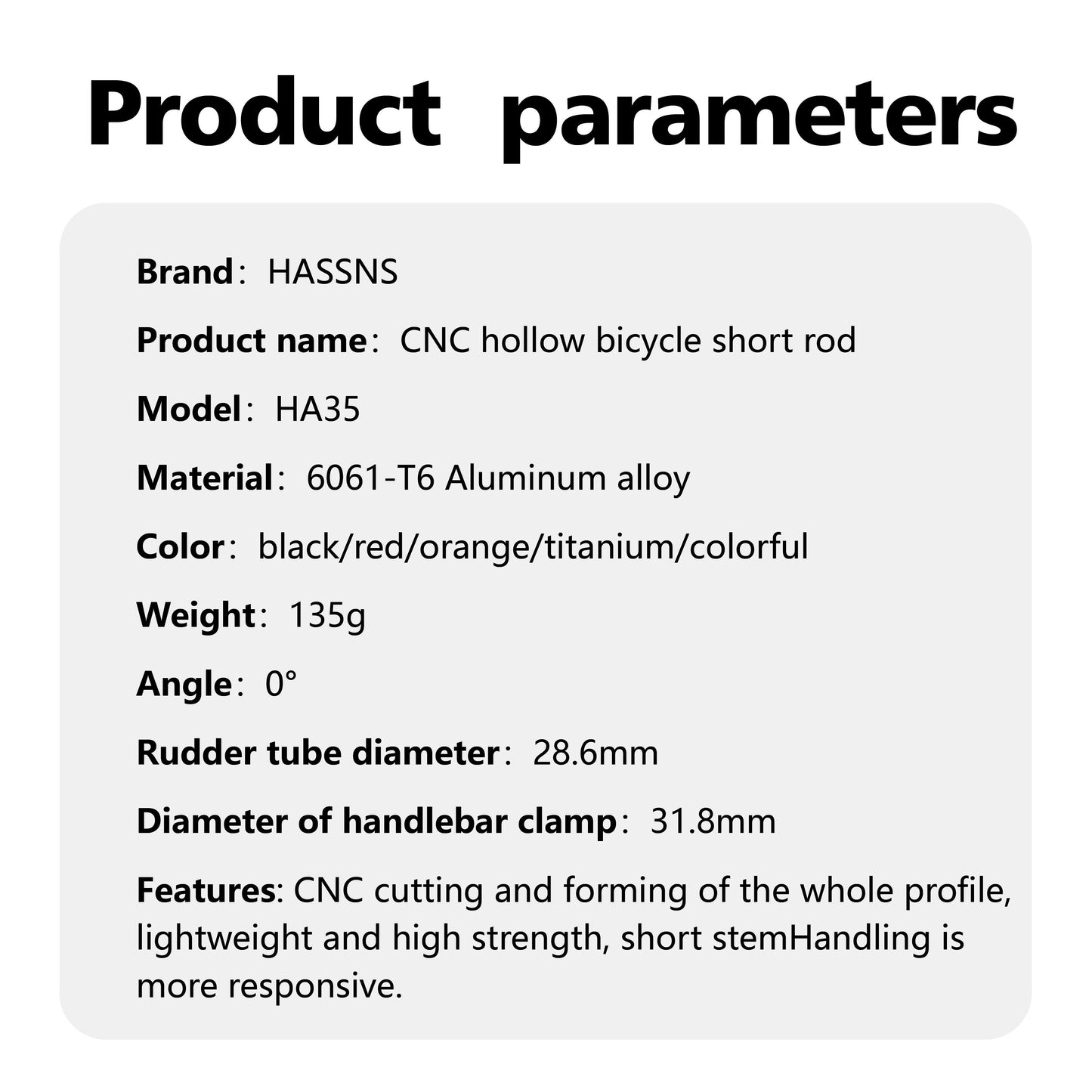 HASSNS Ultra-Light 35mm CNC Aluminum Bike Stem