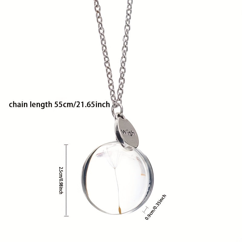 Dandelion Crystal Pendant Necklace – Double-Sided 25mm