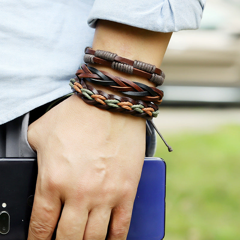 6pcs Retro Men’s Leather Braided Bracelet Set