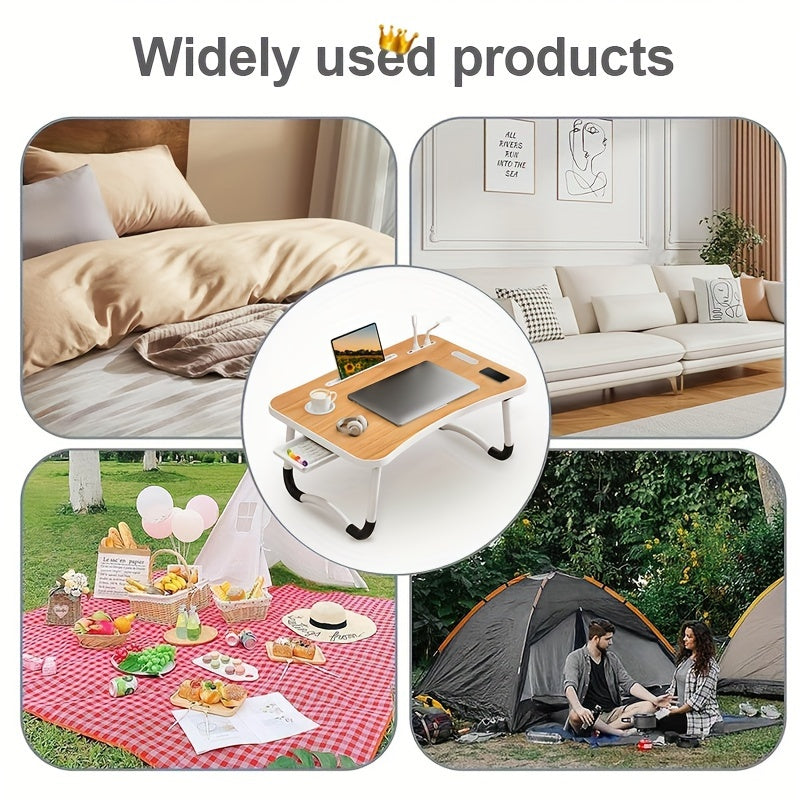 Foldable Laptop Desk with Cup Holder & Tablet Slot