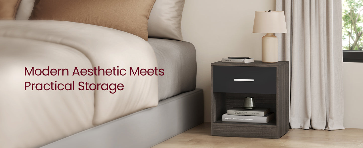 VASAGLE Bedside Table, Side Table with Drawer, Handle, Open Compartment, End Table, for Bedroom, Living Room