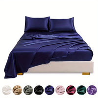 This 4pcs Satin Bed Sheet Set Includes One Fitted Sheet, One Flat Sheet, And Two Pillowcases Without Inserts. The Solid Color Showcases a Simple And Elegant Design That Never Goes Out of Style. Made from Polyester, The Fabric