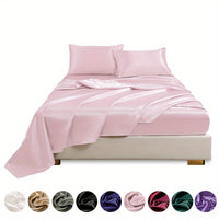 This 4pcs Satin Bed Sheet Set Includes One Fitted Sheet, One Flat Sheet, And Two Pillowcases Without Inserts. The Solid Color Showcases a Simple And Elegant Design That Never Goes Out of Style. Made from Polyester, The Fabric