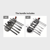 Portable Utensils, Travel Camping Cutlery Set, 8pcs including Knife Fork Spoon Chopsticks Cleaning Brush Straws Portable Case, Stainless Steel Flatware set