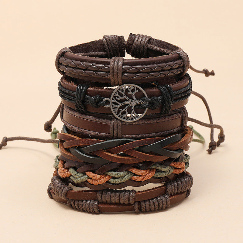 6pcs Retro Men’s Leather Braided Bracelet Set
