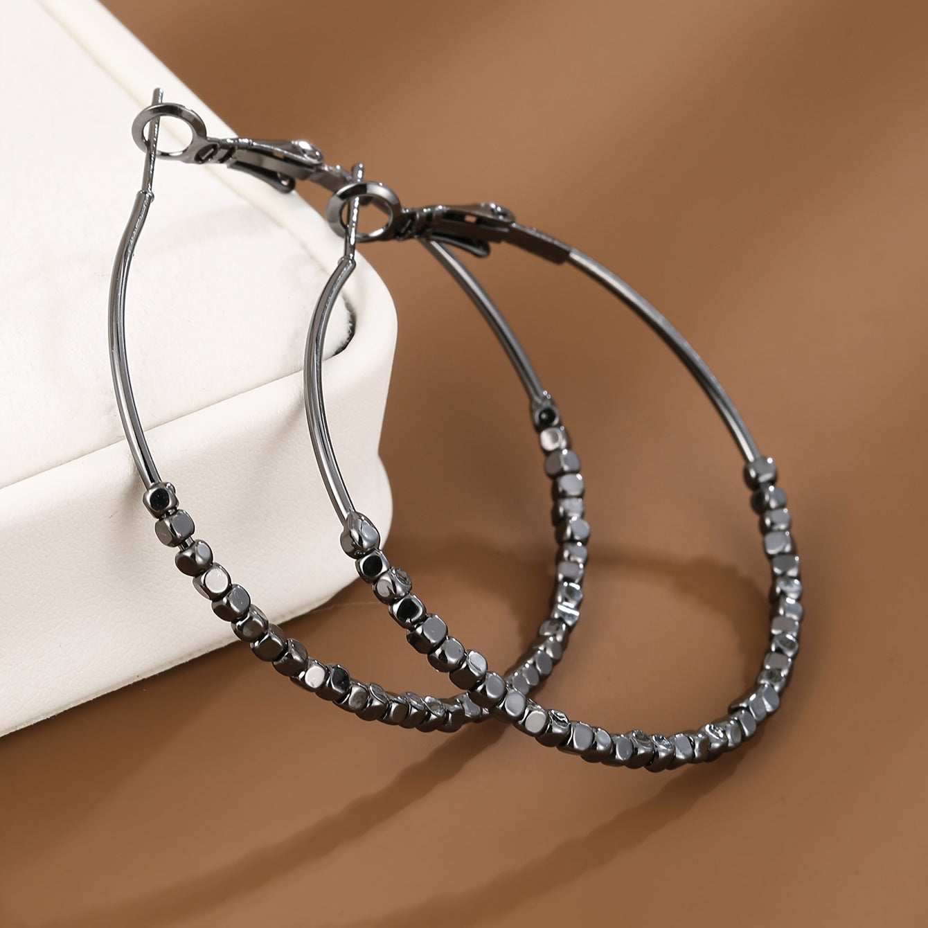 Cubic Beads Hoop Earrings – Elegant Gold-Plated Jewelry