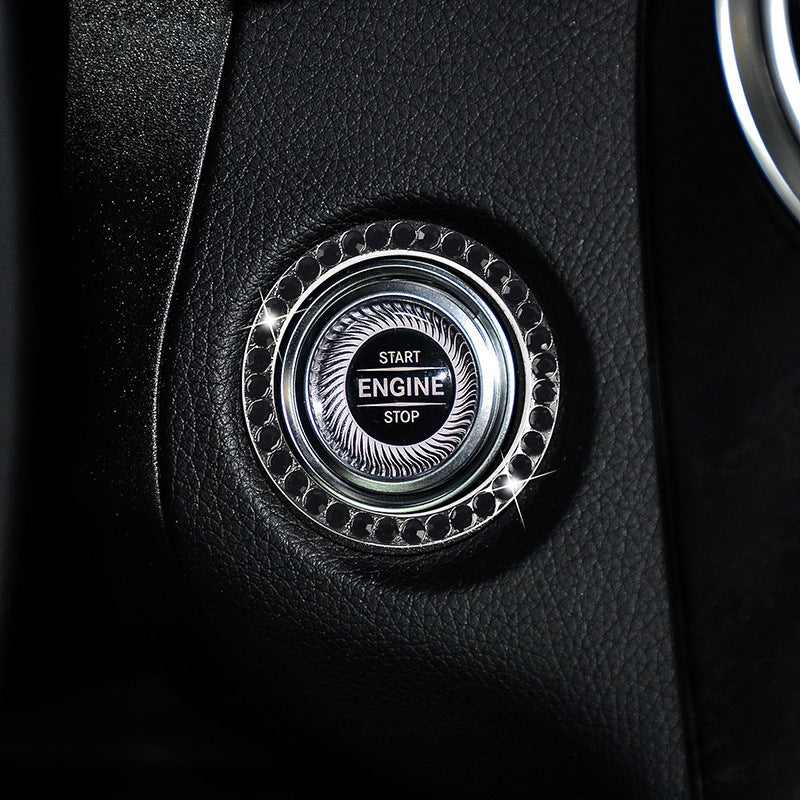 Zinc Alloy Ignition Button Cover with Sparkle Effect - "START STOP" Design, Plated, Easy Installation, Fits Most Vehicles, Ignition System Upgrade | Sparkling Button Cover | Glossy Finis