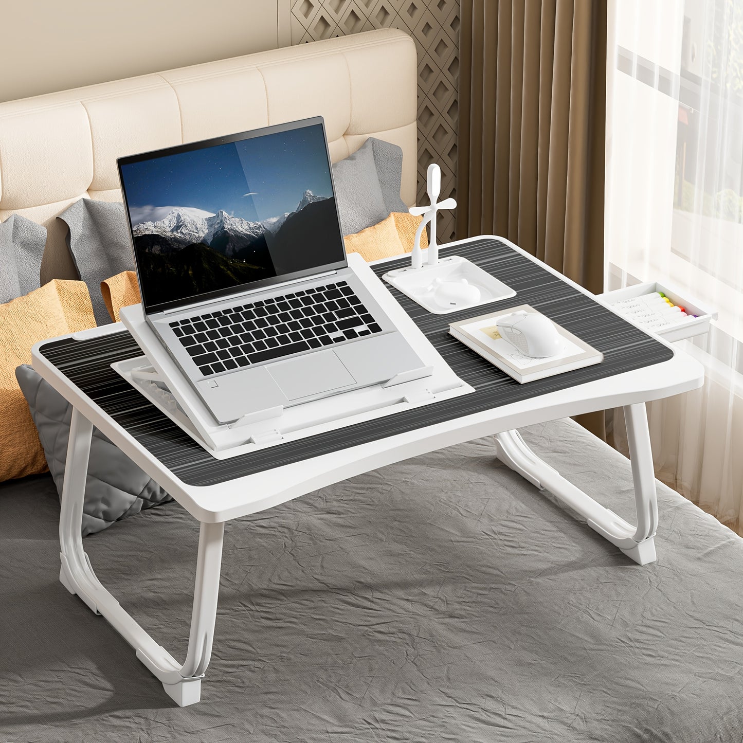 Foldable Laptop Desk with Cup Holder & Tablet Slot