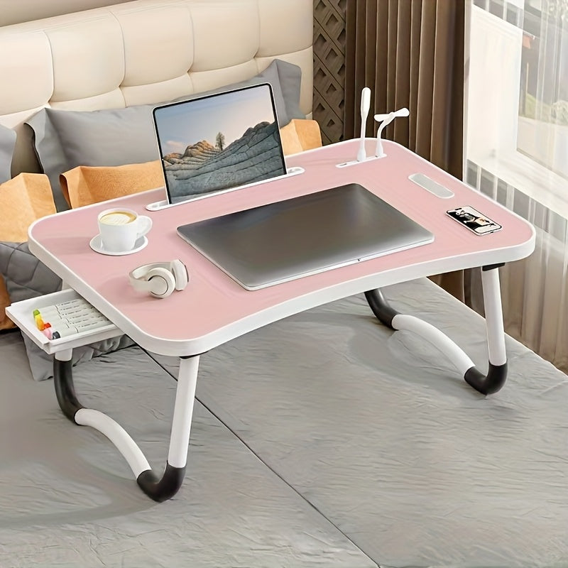Foldable Laptop Desk with Cup Holder & Tablet Slot