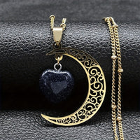 Black Stainless Steel Moon Heart Charm Necklace for Women