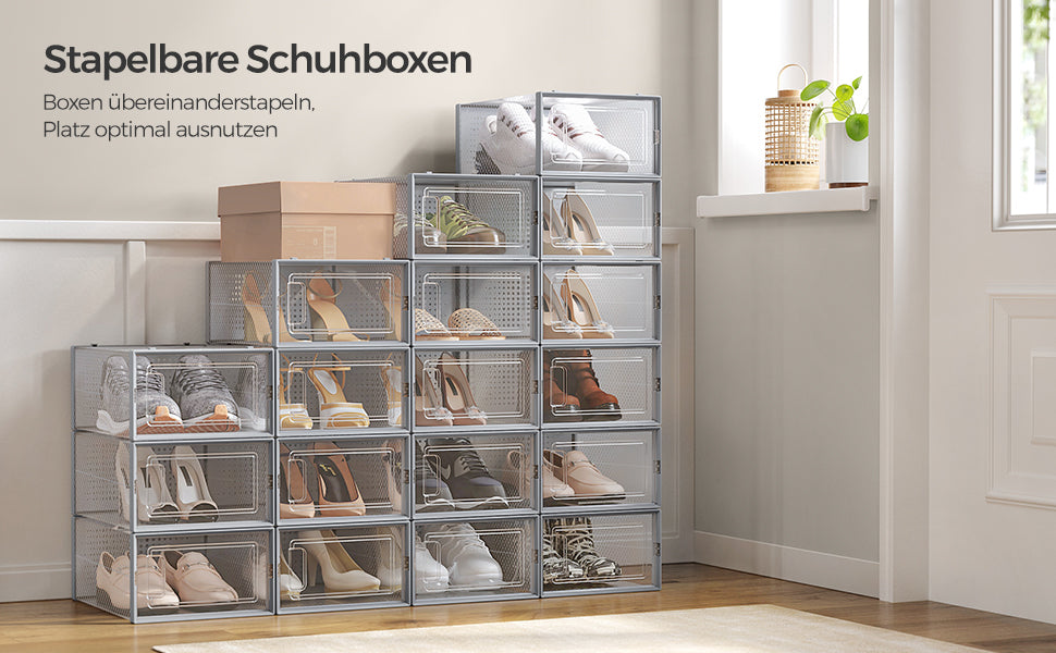 SONGMICS Set 18 Shoe Box Plastic Shoe Organizer for shoes up to size 44