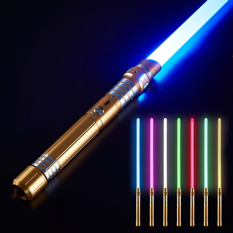 Rechargeable Light Sword, Upgraded Version 7 Colors Metal Handle, 1800mAh 18650 Series Lithium Battery, Aluminum Alloy Material, 2-in-1 with 3 Sound Effects, Light Grey, Black, Golden, Silvery Grey, USB Charging, ≤36V Opera