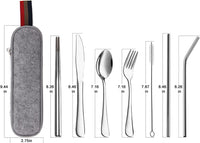 Portable Utensils, Travel Camping Cutlery Set, 8pcs including Knife Fork Spoon Chopsticks Cleaning Brush Straws Portable Case, Stainless Steel Flatware set