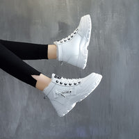 Women'S K2001 High-Top Winter Boots - Stylish White Lace-Up with Faux Fur Lining, Waterproof PVC Sole, Casual All-Season Footwear, Casual Winter Boots|Faux Fur Lined Boots|Laceup Boots