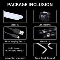 Rechargeable Light Sword, Upgraded Version 7 Colors Metal Handle, 1800mAh 18650 Series Lithium Battery, Aluminum Alloy Material, 2-in-1 with 3 Sound Effects, Light Grey, Black, Golden, Silvery Grey, USB Charging, ≤36V Opera