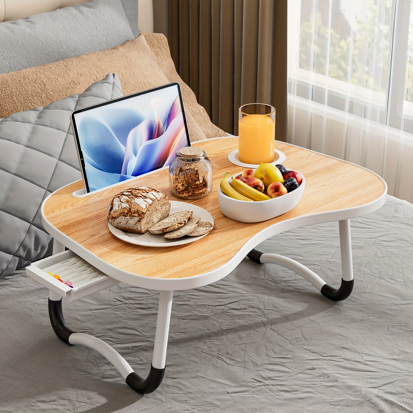 Foldable Laptop Desk with Cup Holder & Tablet Slot