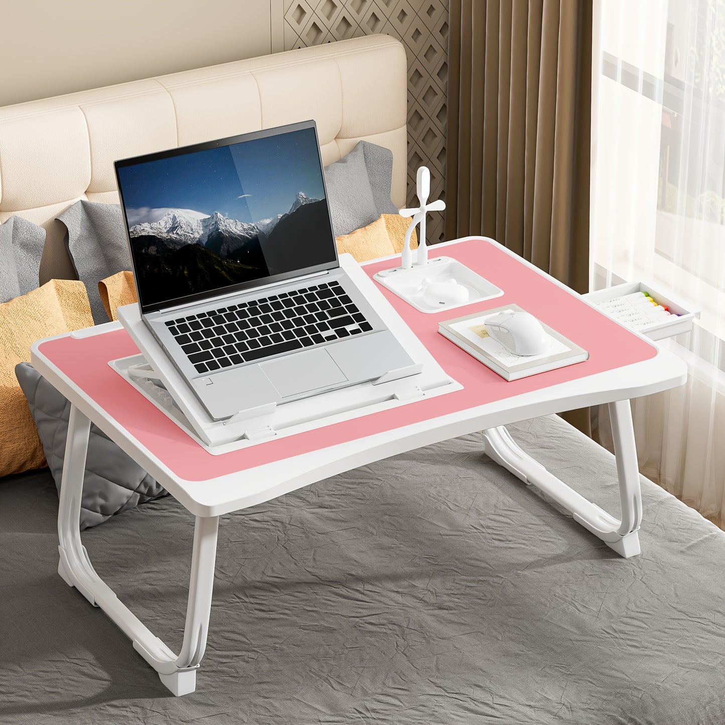 Foldable Laptop Desk with Cup Holder & Tablet Slot
