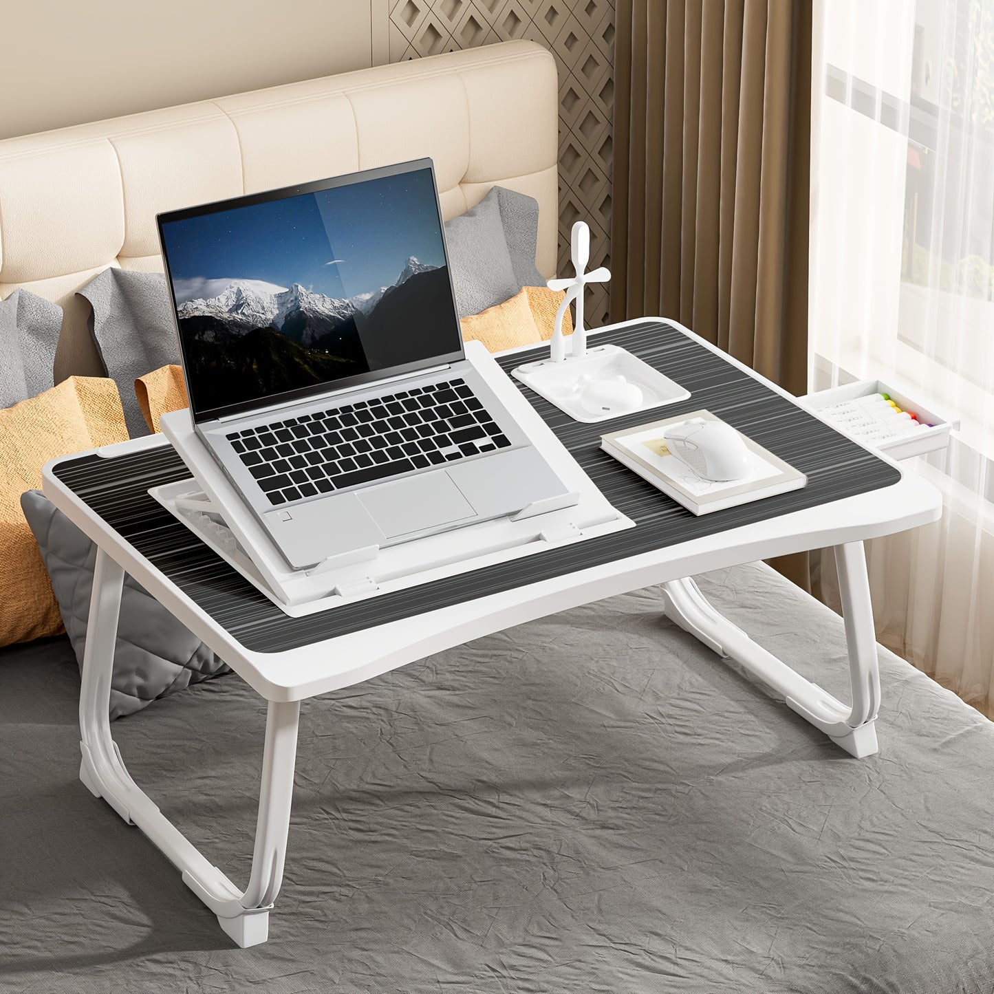 Foldable Laptop Desk with Cup Holder & Tablet Slot