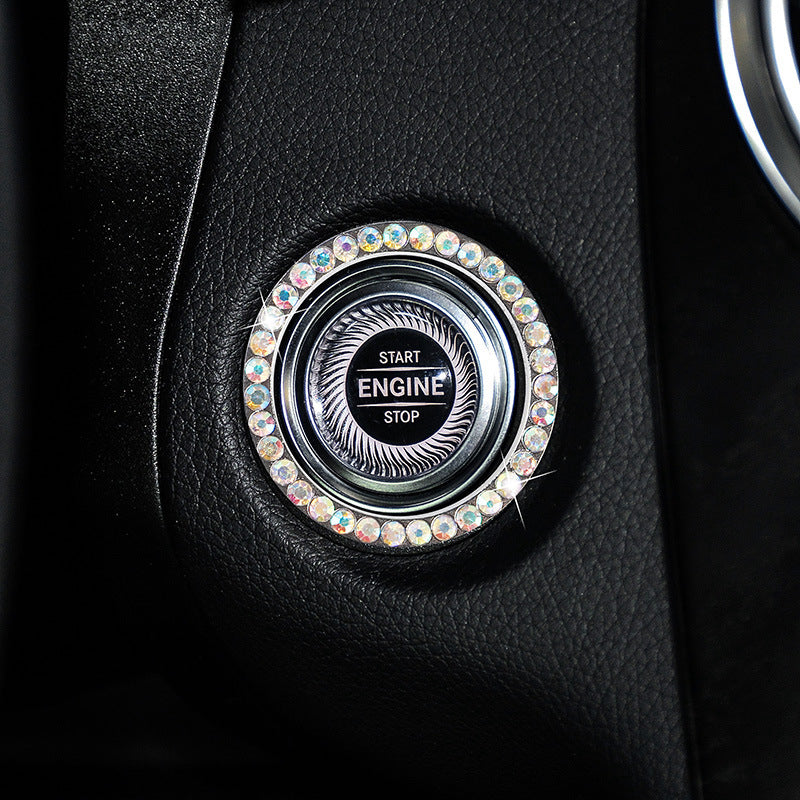 Zinc Alloy Ignition Button Cover with Sparkle Effect - "START STOP" Design, Plated, Easy Installation, Fits Most Vehicles, Ignition System Upgrade | Sparkling Button Cover | Glossy Finis