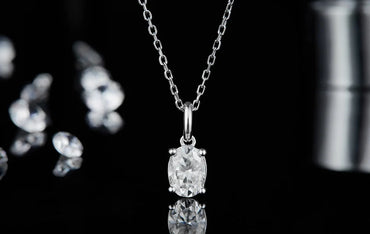 RINNTIN BSMN30 Moissanite Pendant Necklace Set Oval Cut Diamond Sterling Silver Necklace Set for Women