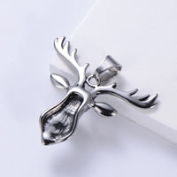 Wholesale High Quality Stainless Steel Vintage 3D Design Deer Antler Elk Head Turquoise Pendant Necklace for Men Women