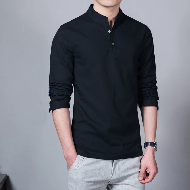 Men’s Mandarin Collar Long Sleeve T-Shirt