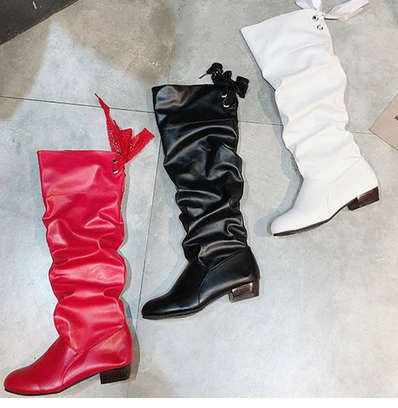 Shoes For Women 2022 Spring Knee High Boots Red Black White