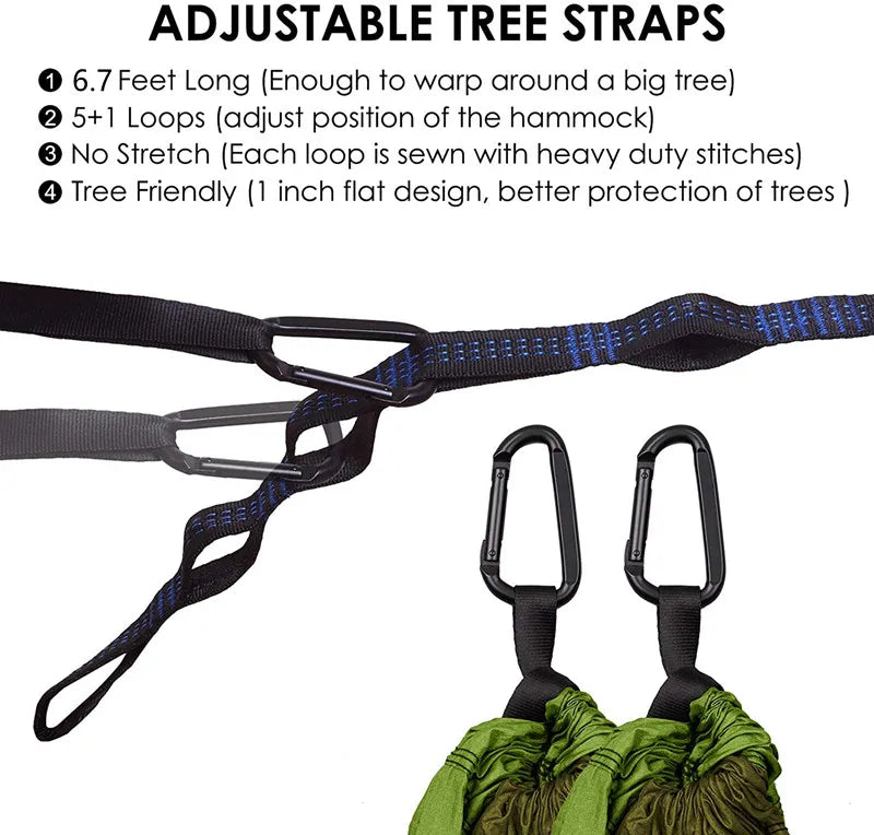 Oversized Double Camping Hammock,Portable Tree Straps Hammock ,210T Nylon Travel Hammock, Lightweight Parachute Hammocks