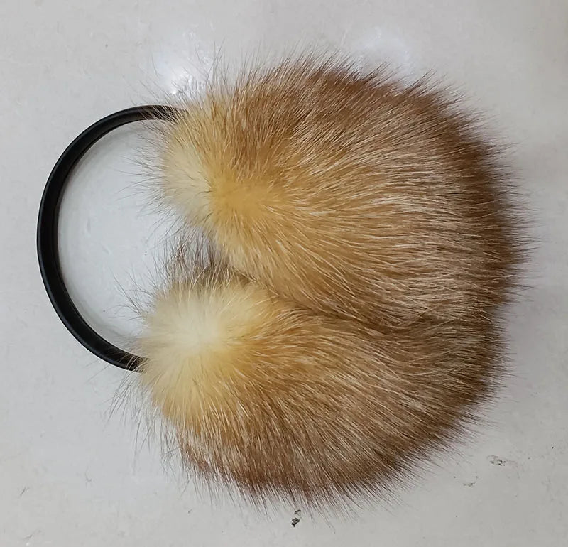 Oversized Real Raccoon Fur Winter Earmuffs for Women