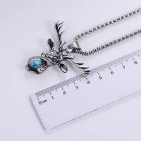 Wholesale High Quality Stainless Steel Vintage 3D Design Deer Antler Elk Head Turquoise Pendant Necklace for Men Women