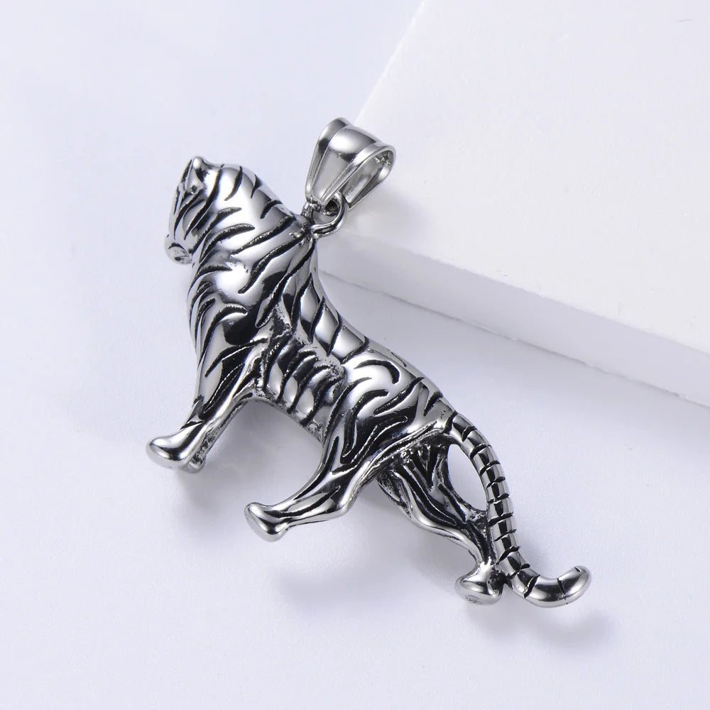 Vintage Hip Hop Tiger Pendant Necklace Stainless Steel Men's Necklace Exaggerated Necklace for Men Gifts for Men