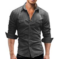 Men’s Slim Fit Denim Shirt Long Sleeve Casual T-Shirt