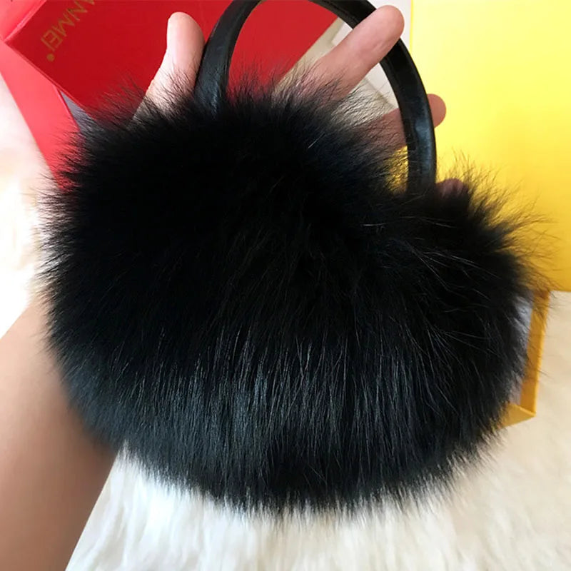 Oversized Real Raccoon Fur Winter Earmuffs for Women