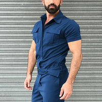 Men’s Casual Jumpsuit – Short Sleeve Belted One-Piece