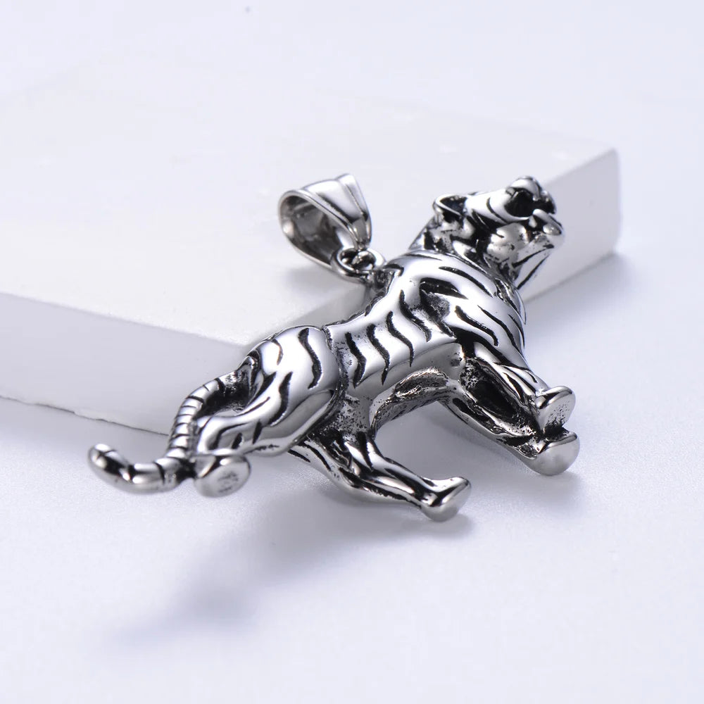 Vintage Hip Hop Tiger Pendant Necklace Stainless Steel Men's Necklace Exaggerated Necklace for Men Gifts for Men