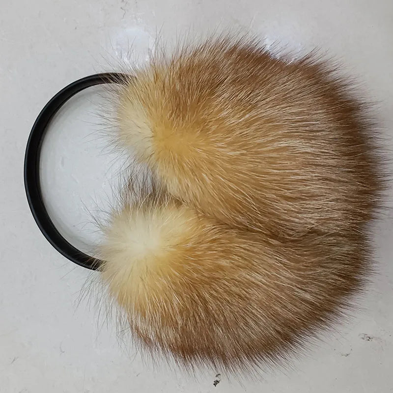 Oversized Real Raccoon Fur Winter Earmuffs for Women