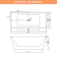 US Stock Modern Design Freestanding White Acrylic Rectangle-Shaped Bathtub with Drain Overflow