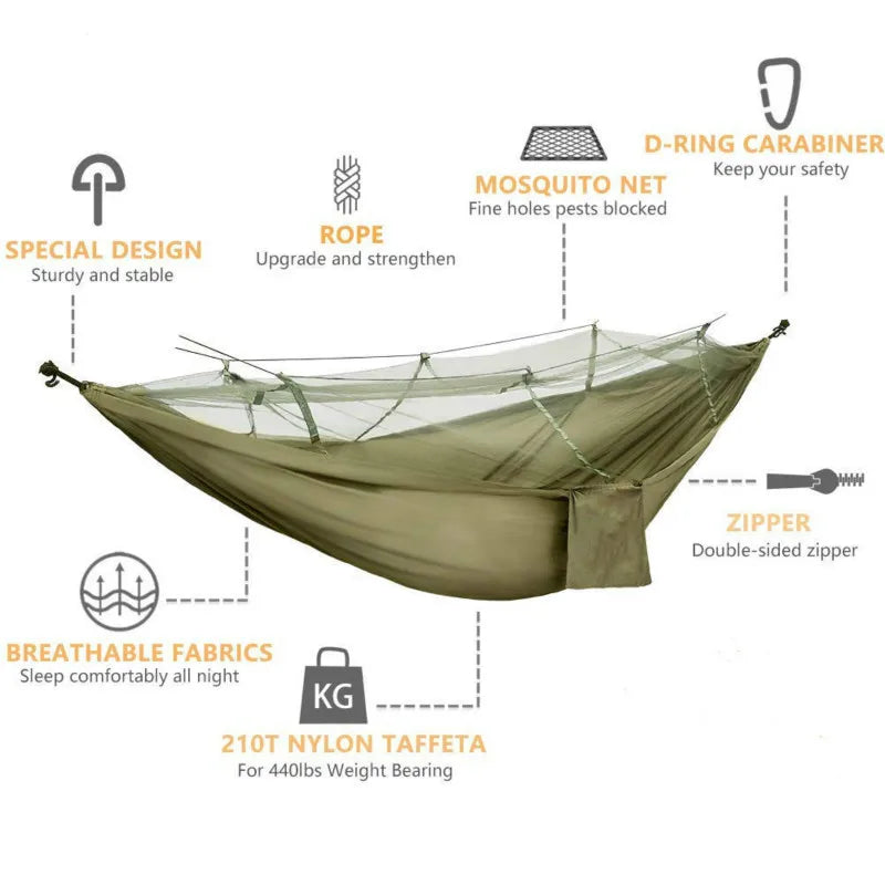 Swallowtail Camping Hammock with Mosquito Net & Rainfly