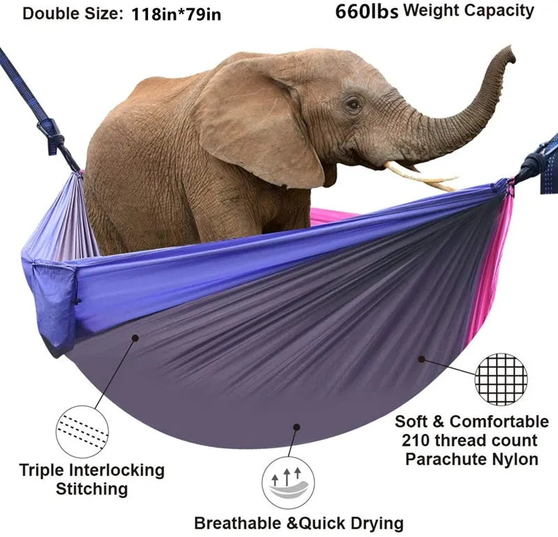 Oversized Double Camping Hammock,Portable Tree Straps Hammock ,210T Nylon Travel Hammock, Lightweight Parachute Hammocks