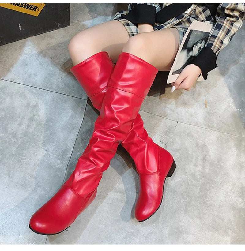 Shoes For Women 2022 Spring Knee High Boots Red Black White