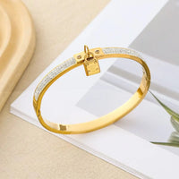 18K Gold Plated Love Lock Zircon Titanium Bracelet