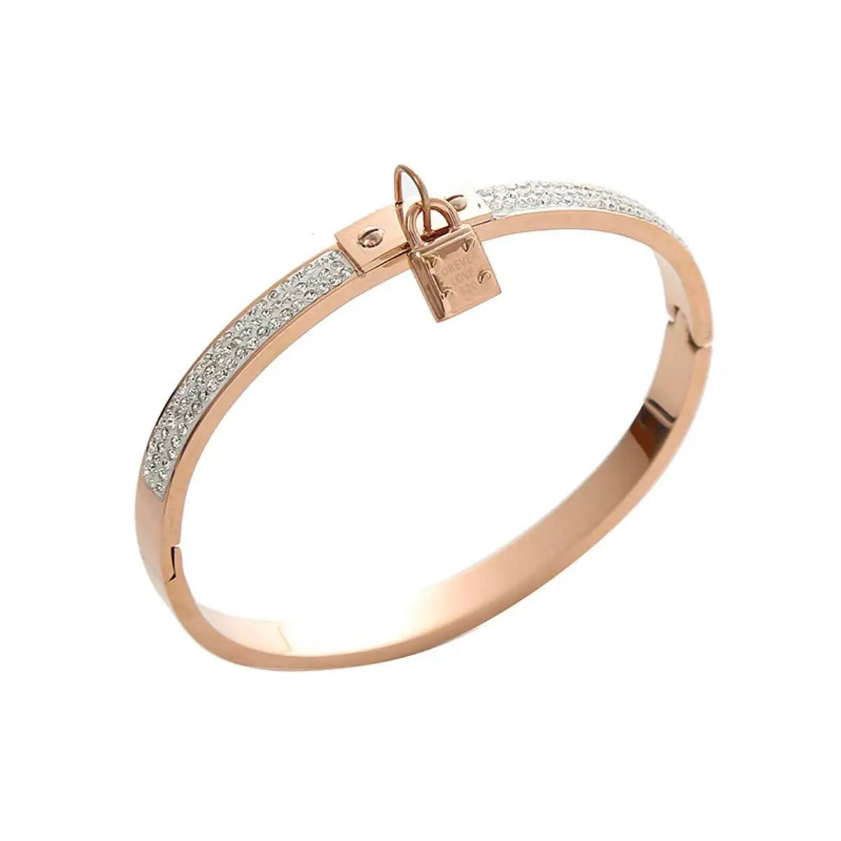 18K Gold Plated Love Lock Zircon Titanium Bracelet