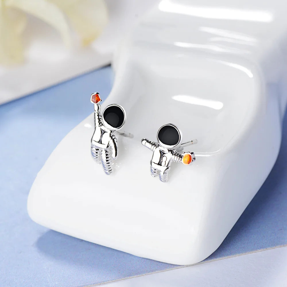 925 Sterling Silver Star Astronaut Stud Earrings for Women