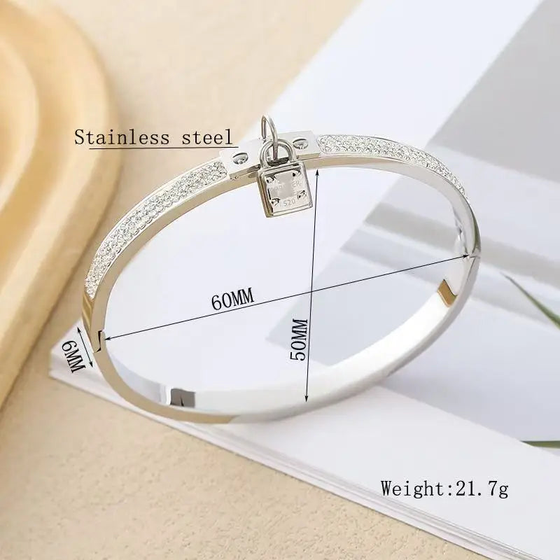 18K Gold Plated Love Lock Zircon Titanium Bracelet